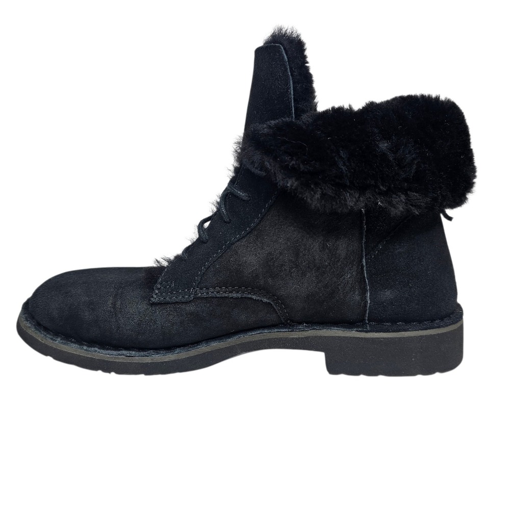 UGG Quincy Womens 7.5 Black Suede Shearling Lace Up Ankle Boots 1012359 - Picture 3 of 10